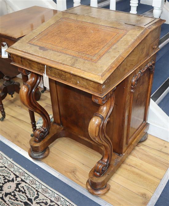 A Victorian burr walnut davenport W.55cm